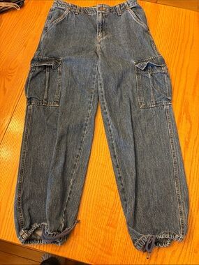 Levi's Classic Blue Denim Boyfriend Cargo Jeans with Drawstring Ankles